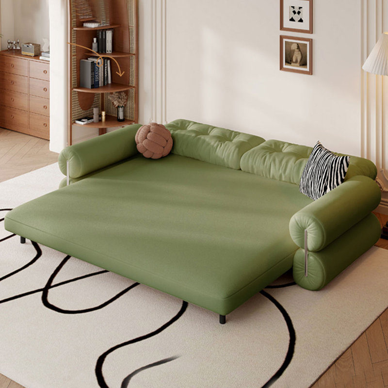 Threeseat Green Faux leather Sleeper sofa 33.07 H x 66.93 W x 37.4 D 2
